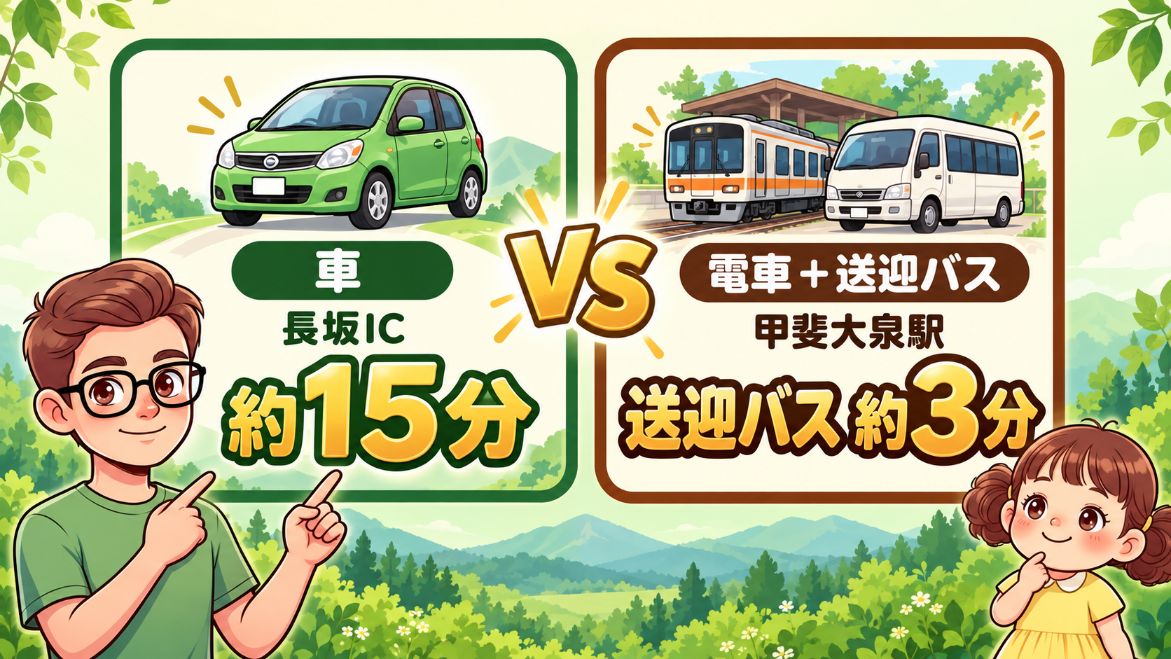 図解:グランドメルキュール八ヶ岳へのアクセス|車と、電車+送迎バス(甲斐大泉駅)